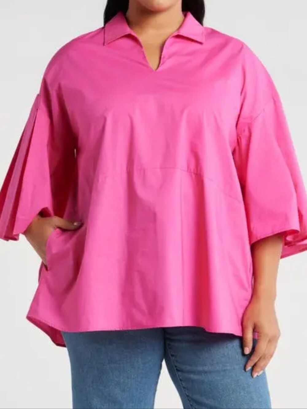 Relaxed V-Neck Top in Bright Pink